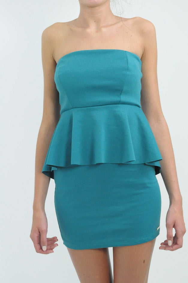 Green Peplum Bandeau Dress