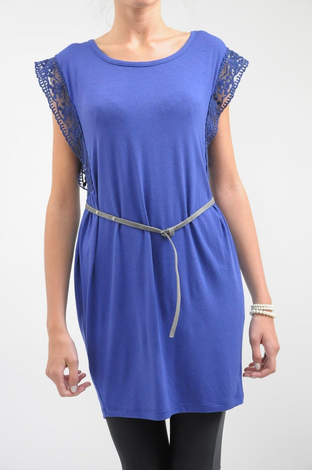 Blue Belted Tee Dress