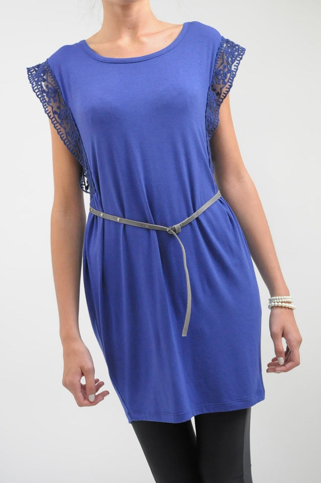 Blue Belted Tee Dress