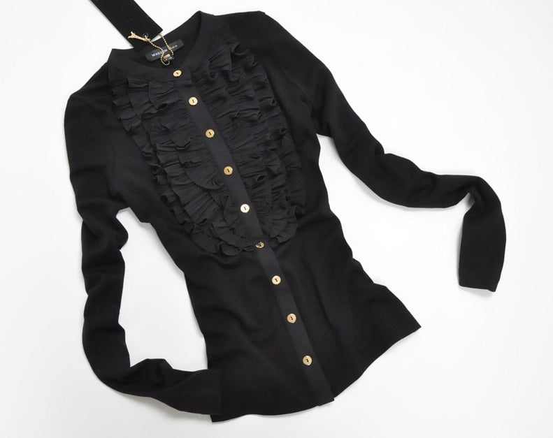 Black Ruffle Detail Cardigan