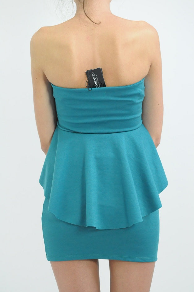 Green Peplum Bandeau Dress