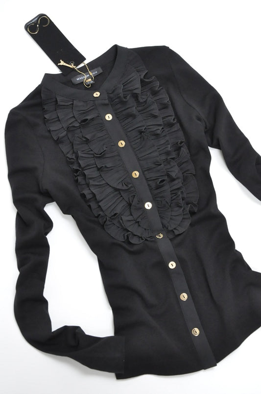 Black Ruffle Detail Cardigan