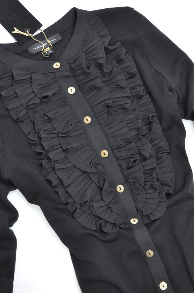 Black Ruffle Detail Cardigan