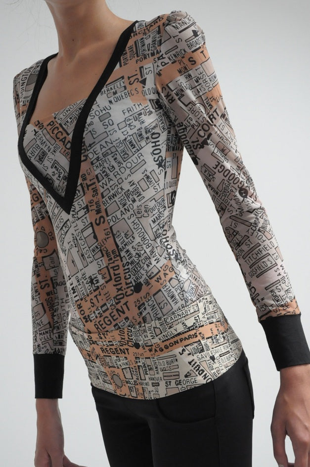 Street Printed Sheer Long Sleeves Bodysuit