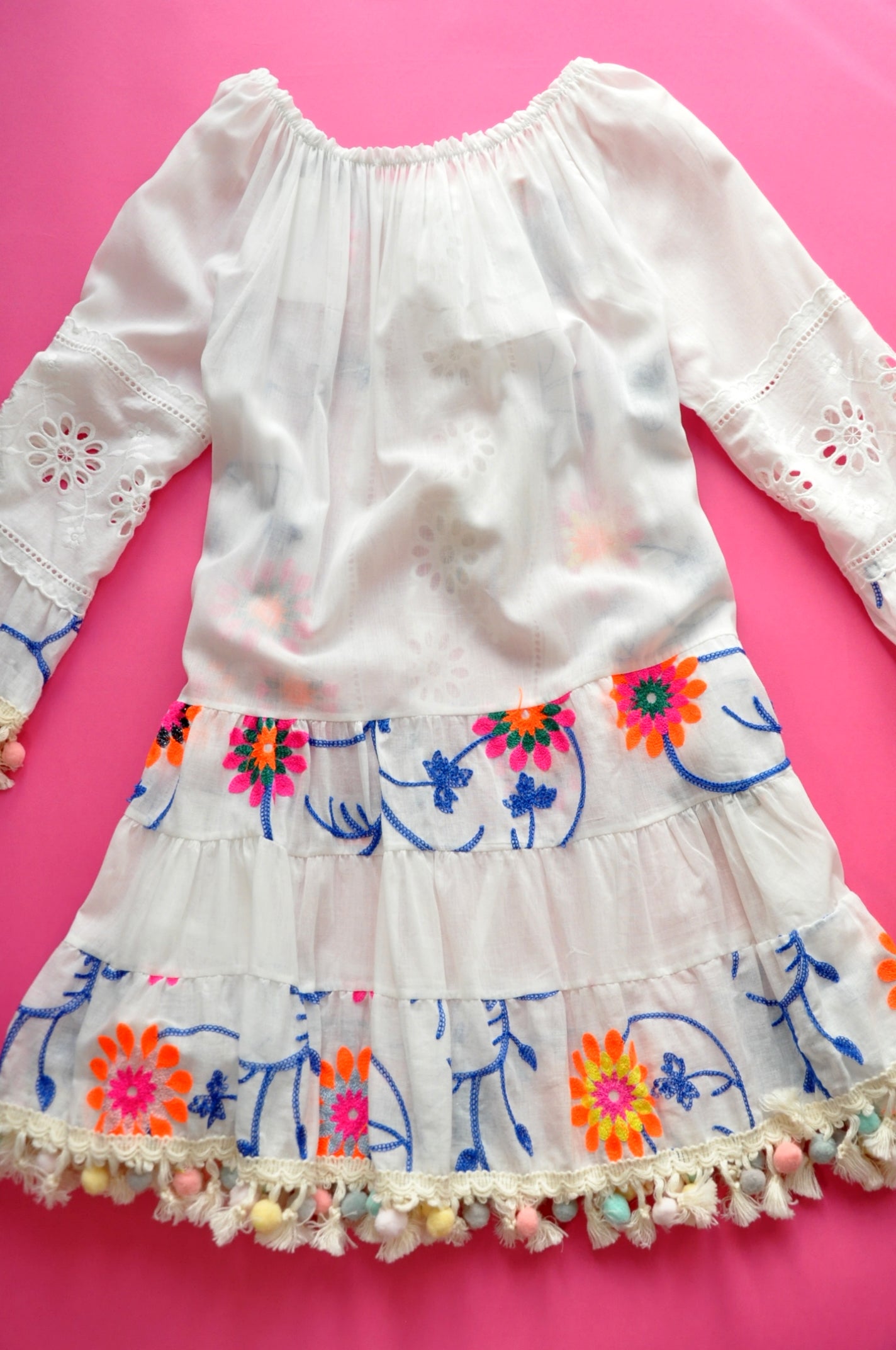 White embroidered linen dress