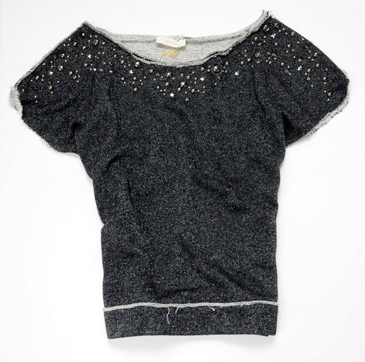 Grey Lurex Studded Knitted Blouse