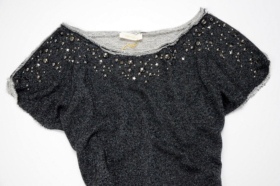 Grey Lurex Studded Knitted Blouse