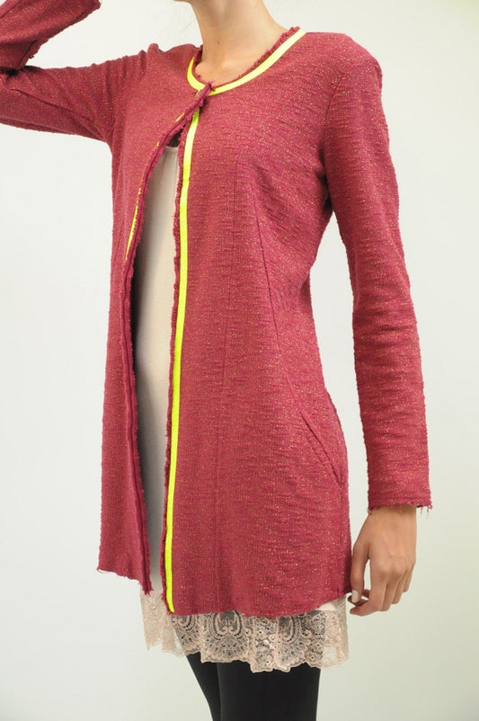 Neon-Stripe Gold Lurex Red Cotton Blazer