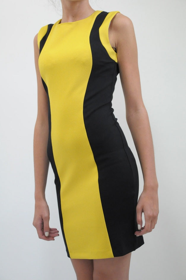 Black and Yellow Colour Block Bodycon Dress