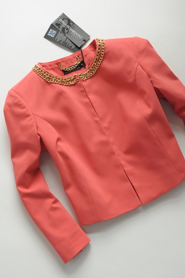 Red Coral Chain Embellished Crop Jacket