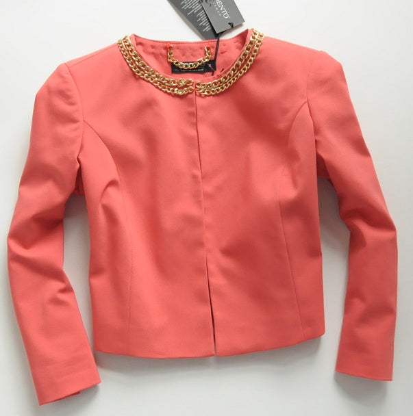 Red Coral Chain Embellished Crop Jacket