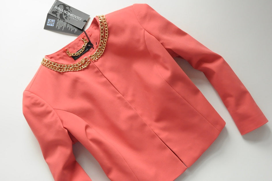 Red Coral Chain Embellished Crop Jacket