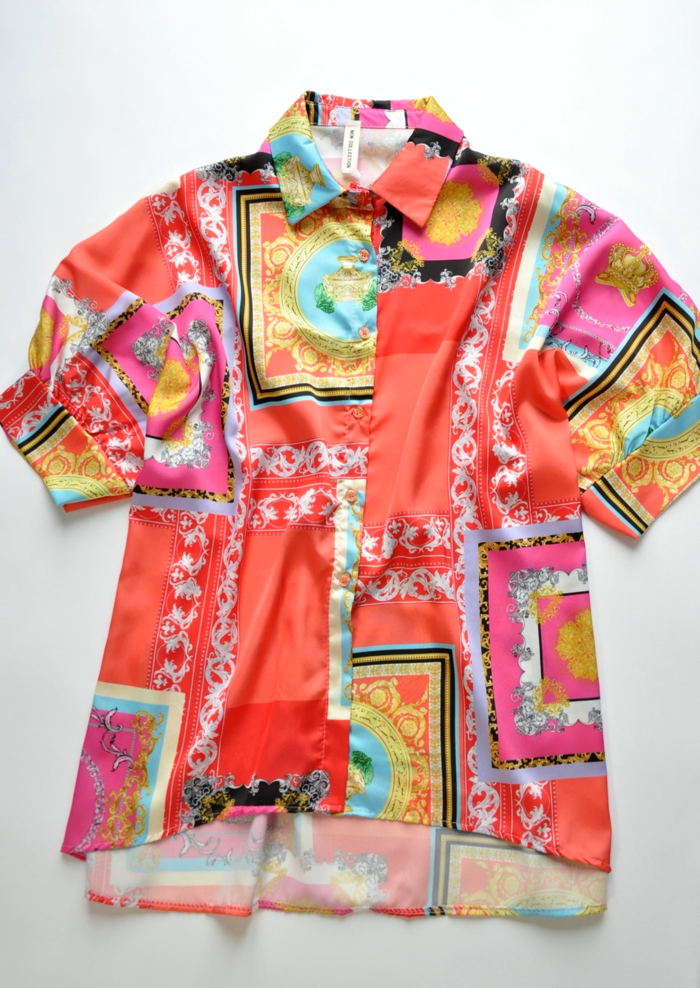 Multicoloured barocco graphic print satin shirt