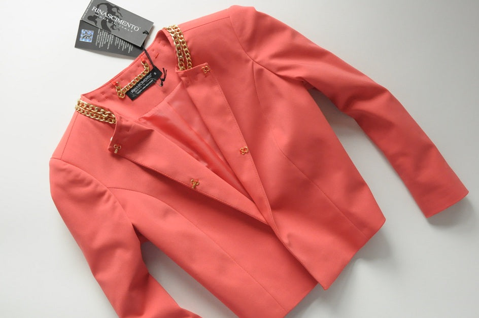 Red Coral Chain Embellished Crop Jacket