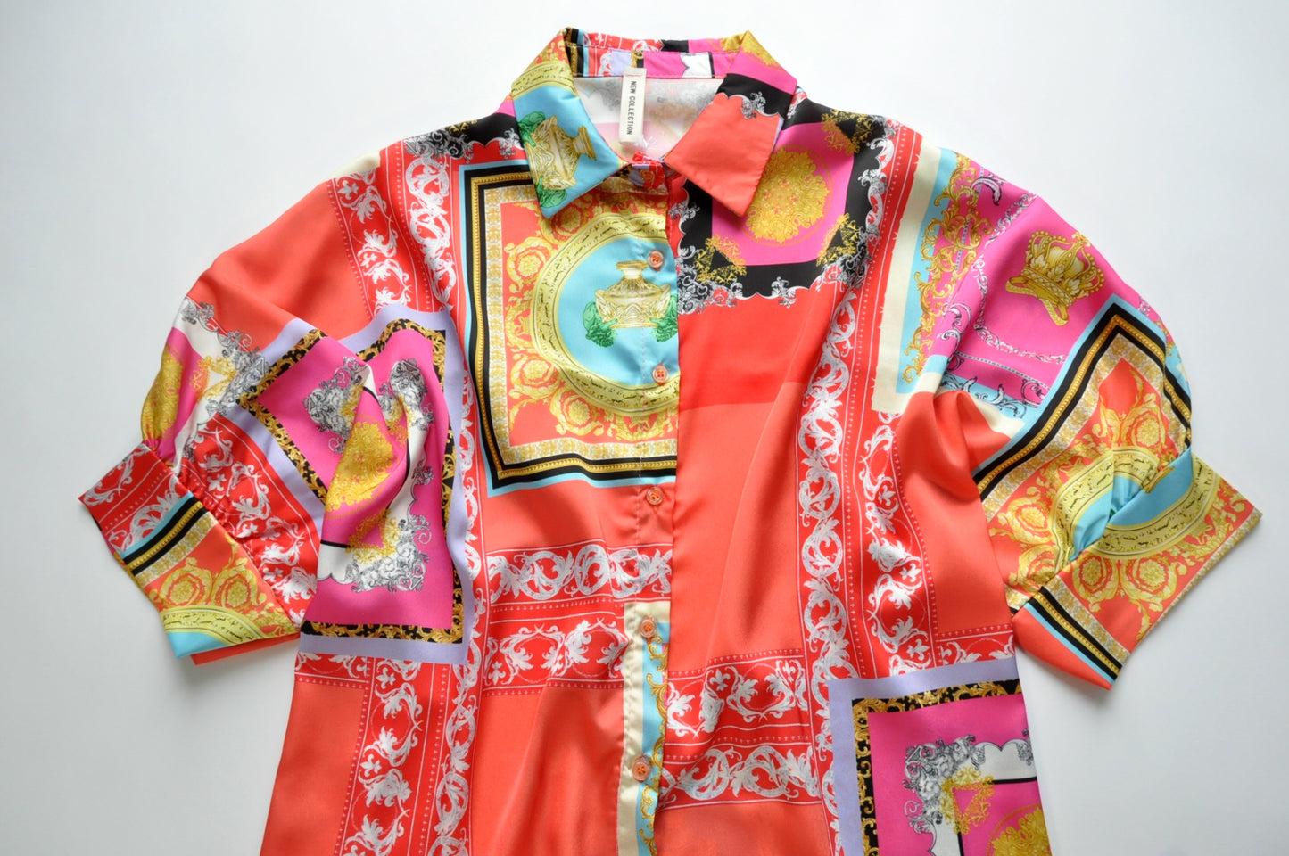 Multicoloured barocco graphic print satin shirt