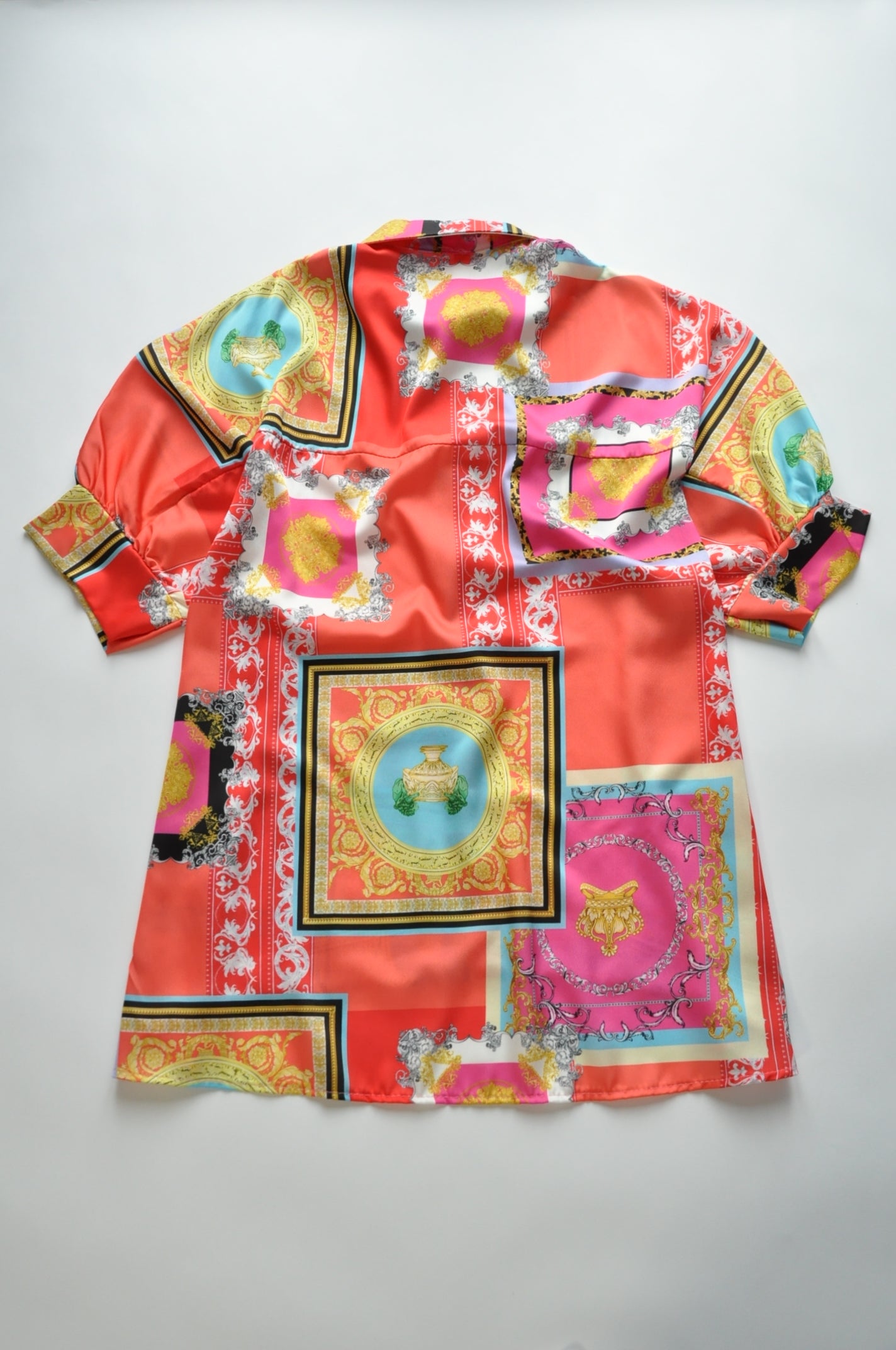 Multicoloured barocco graphic print satin shirt