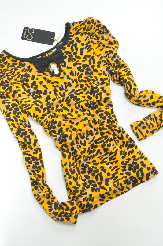 Honey Leopard Bowed Stretchy Blouse