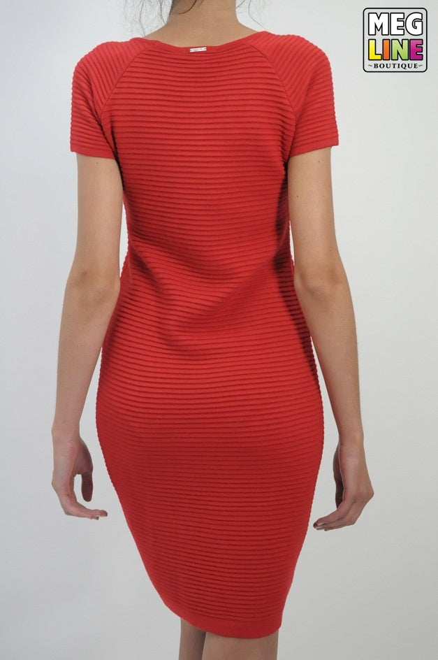 Red Knitted Heart Sheer Neck Bodycon Dress