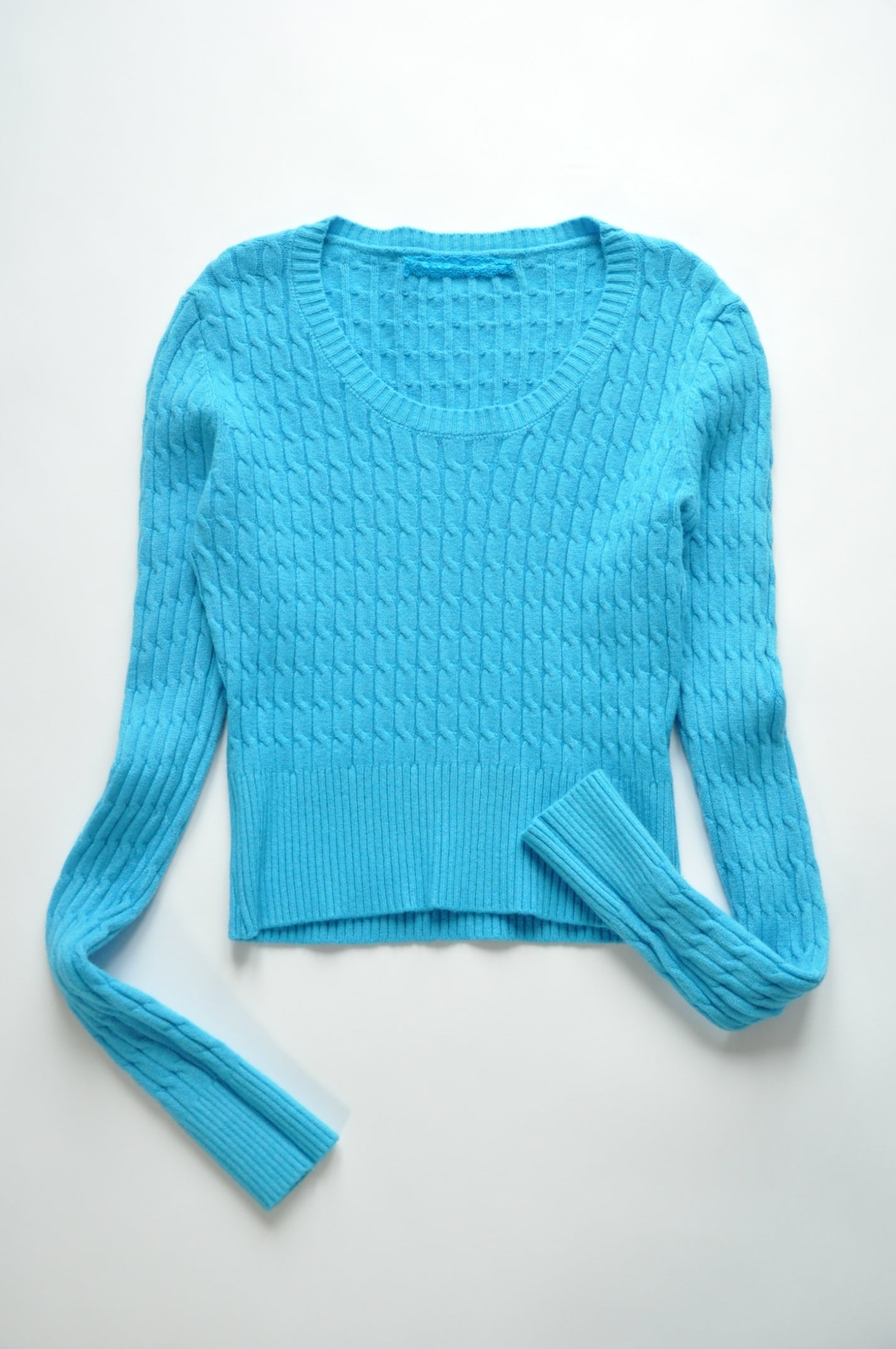 Blue Cable-knit fitted jumper co-ord