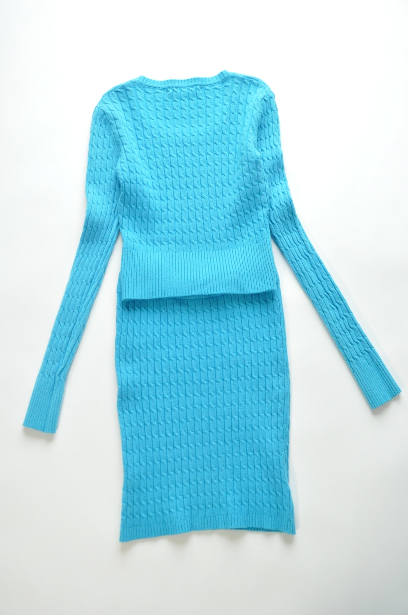 Blue Cable-knit fitted jumper co-ord