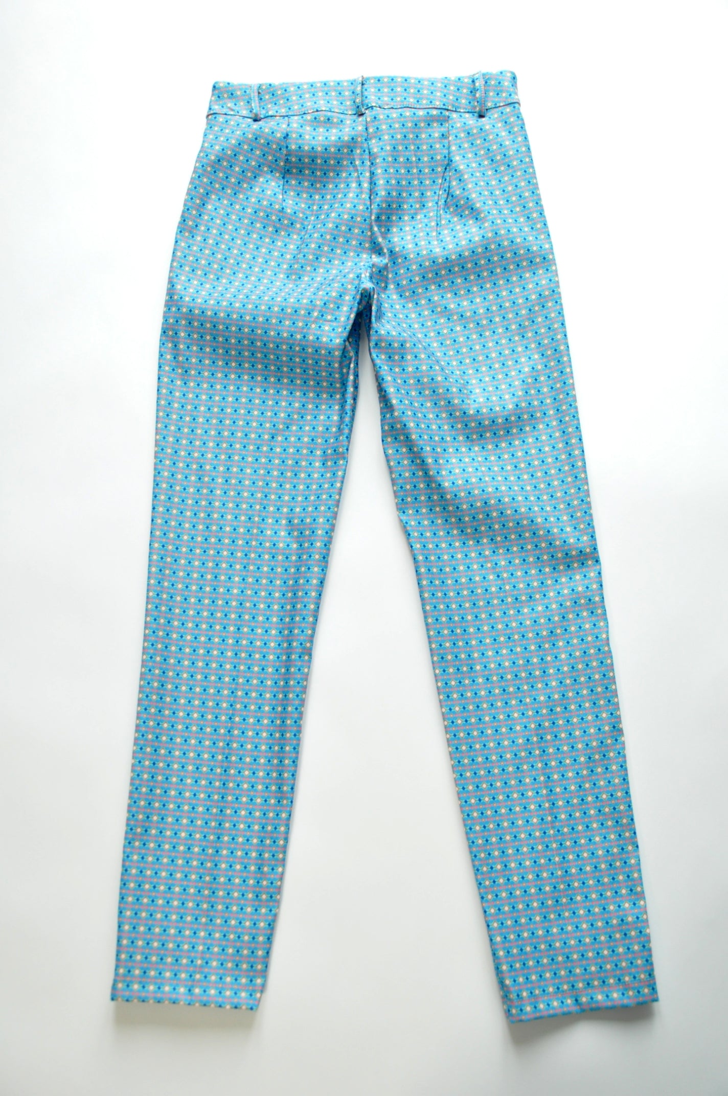 Graphic print blue cigarette trousers