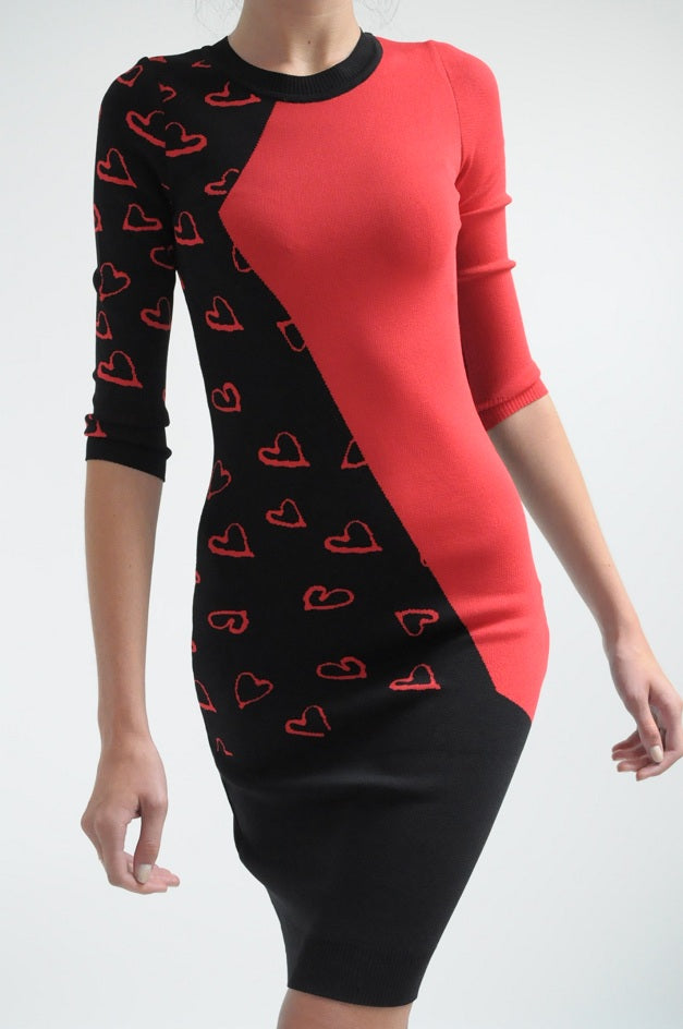 Black Heart Printed Ribbed bodycon dress