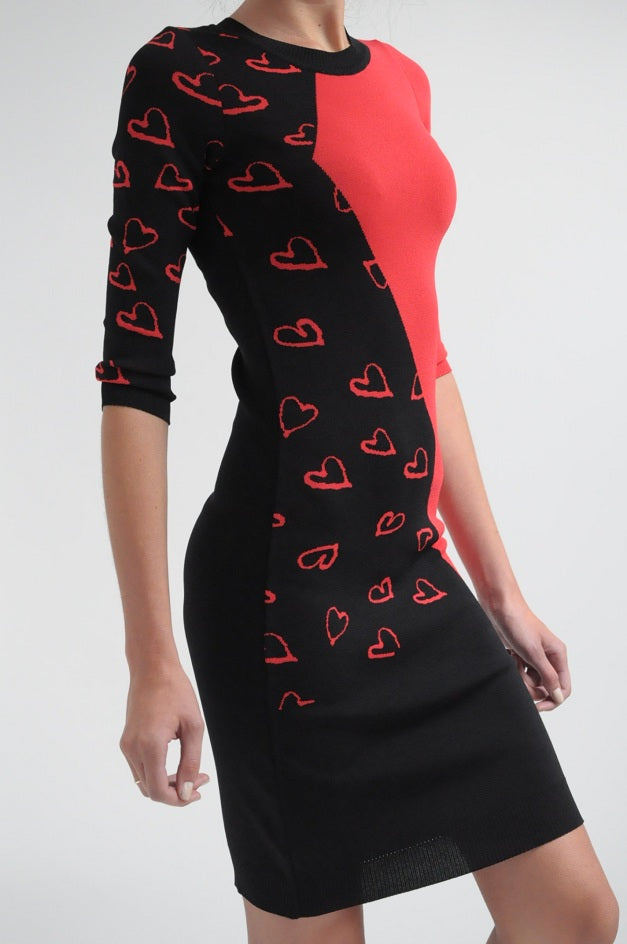 Black Heart Printed Ribbed bodycon dress