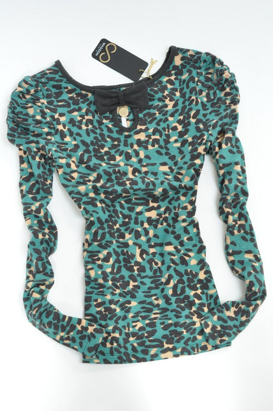 Green Leopard Bowed Stretchy Blouse