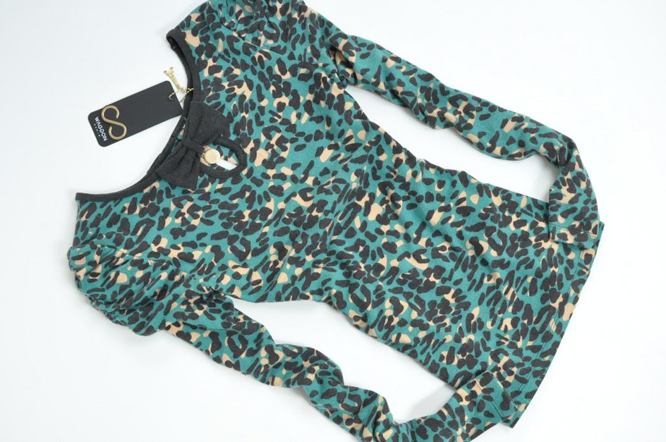 Green Leopard Bowed Stretchy Blouse