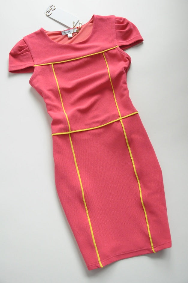 Pink Ribbed Neon Stripe Bodycon Dress