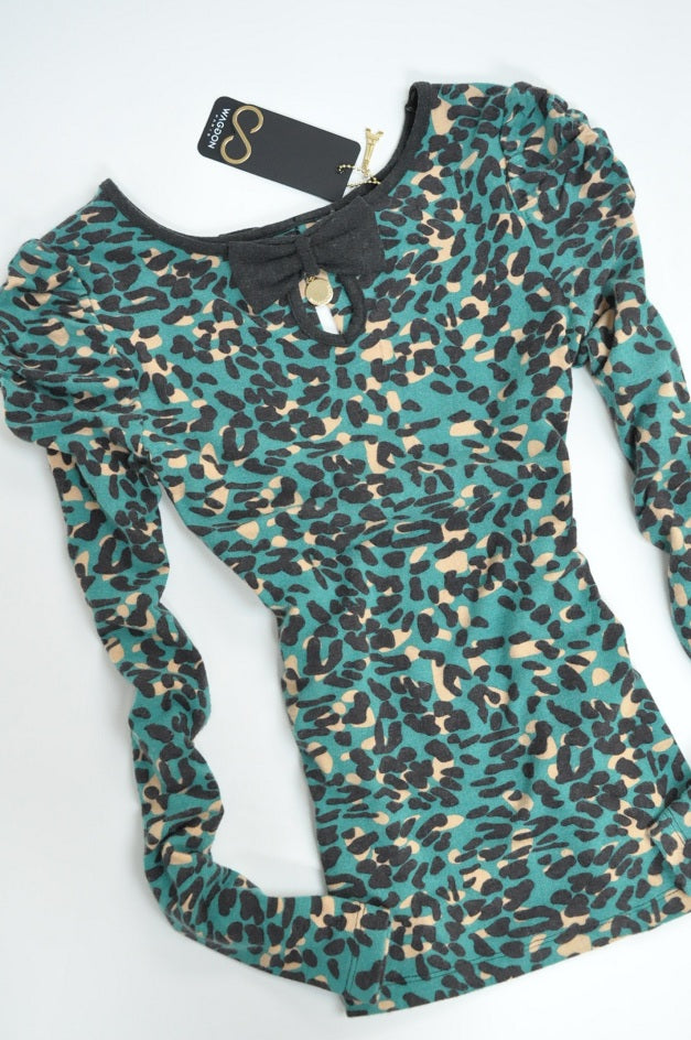 Green Leopard Bowed Stretchy Blouse