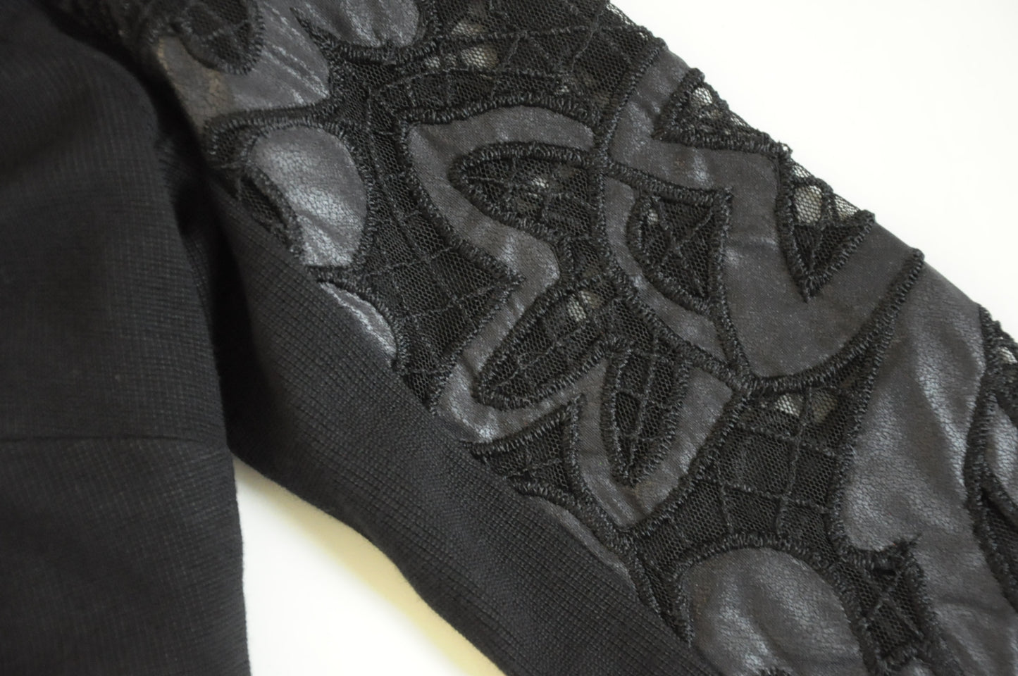 Black Embroidery Detail Ribbed Semi Fitted Dress