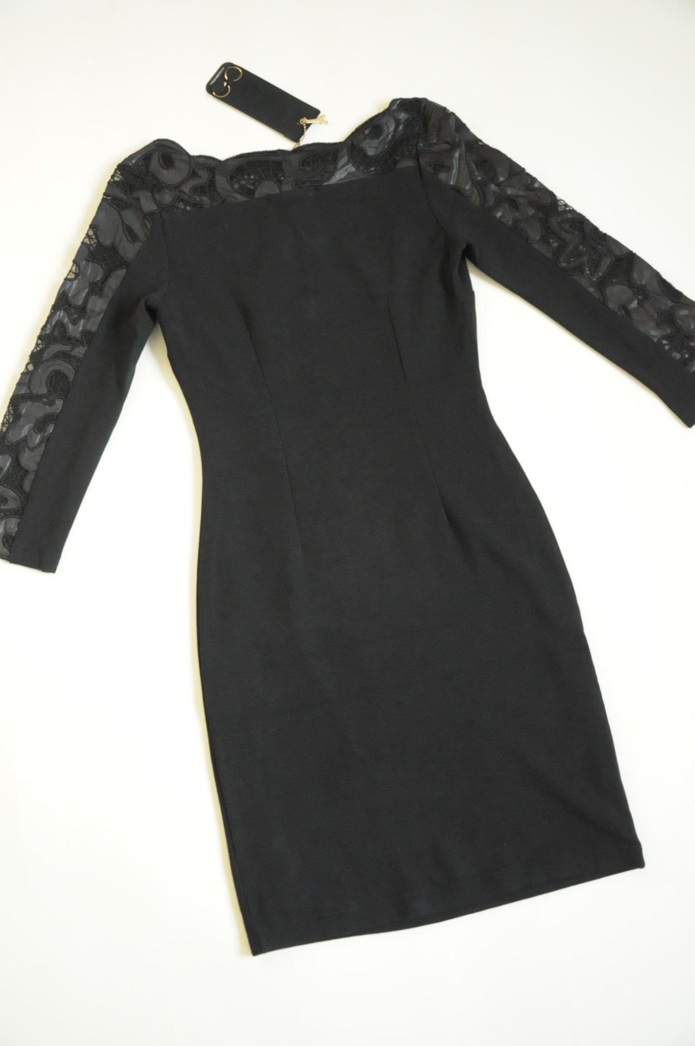 Black Embroidery Detail Ribbed Semi Fitted Dress