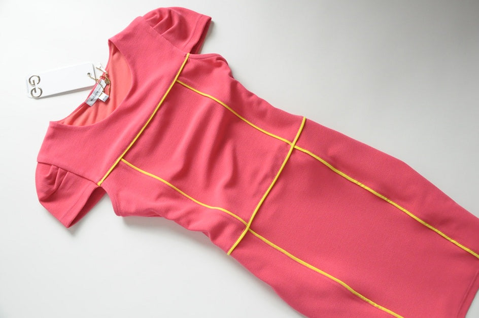 Pink Ribbed Neon Stripe Bodycon Dress