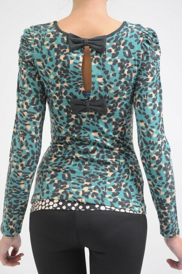 Green Leopard Bowed Stretchy Blouse