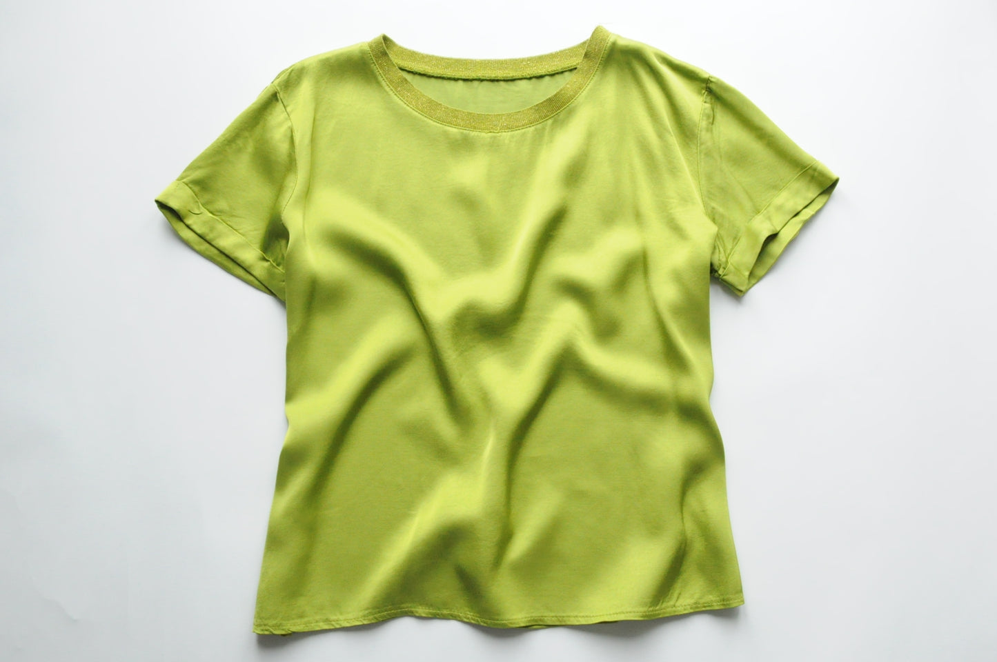 Green oversized satin top with gold lurex