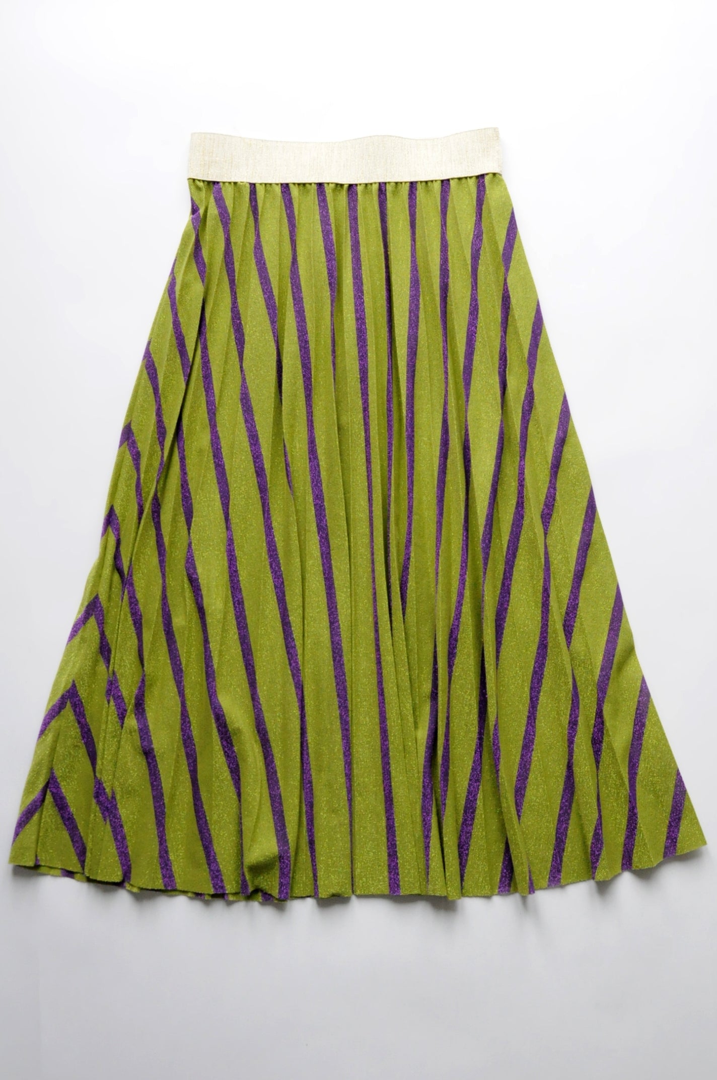 Zigzag green & purple pleated midi skirt