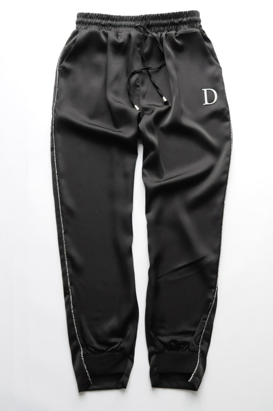 Black satin drawstring joggers