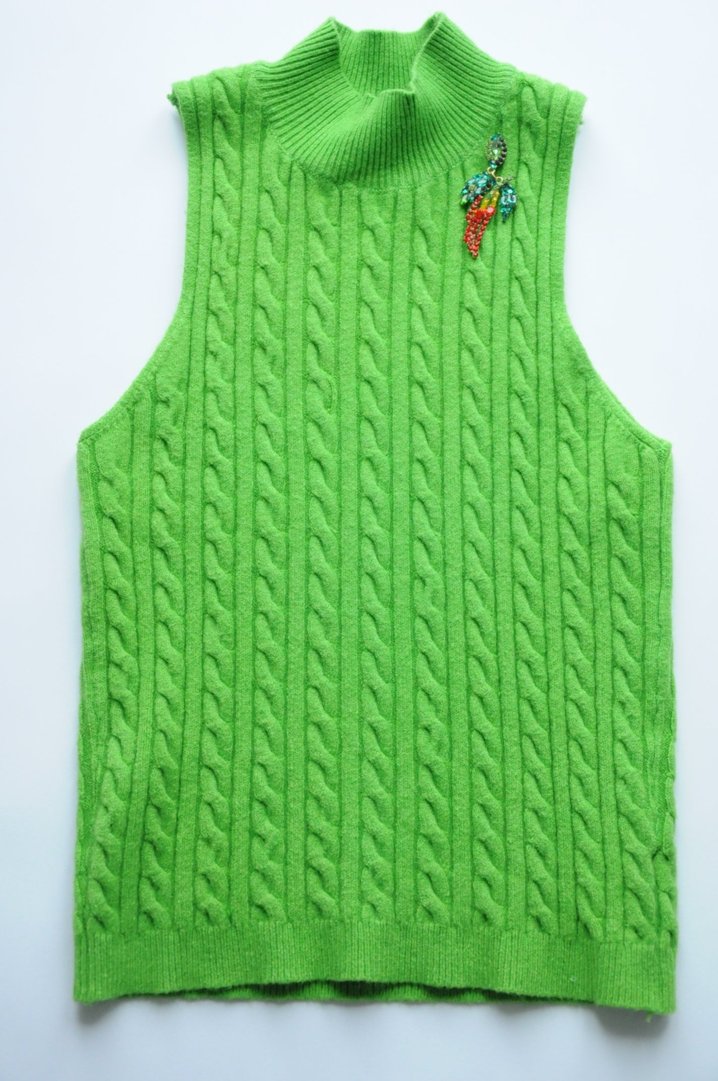 Green Cable-knit halterneck vest top