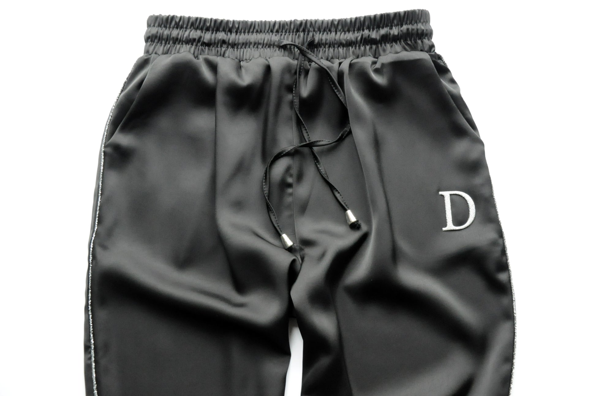 Black satin drawstring joggers