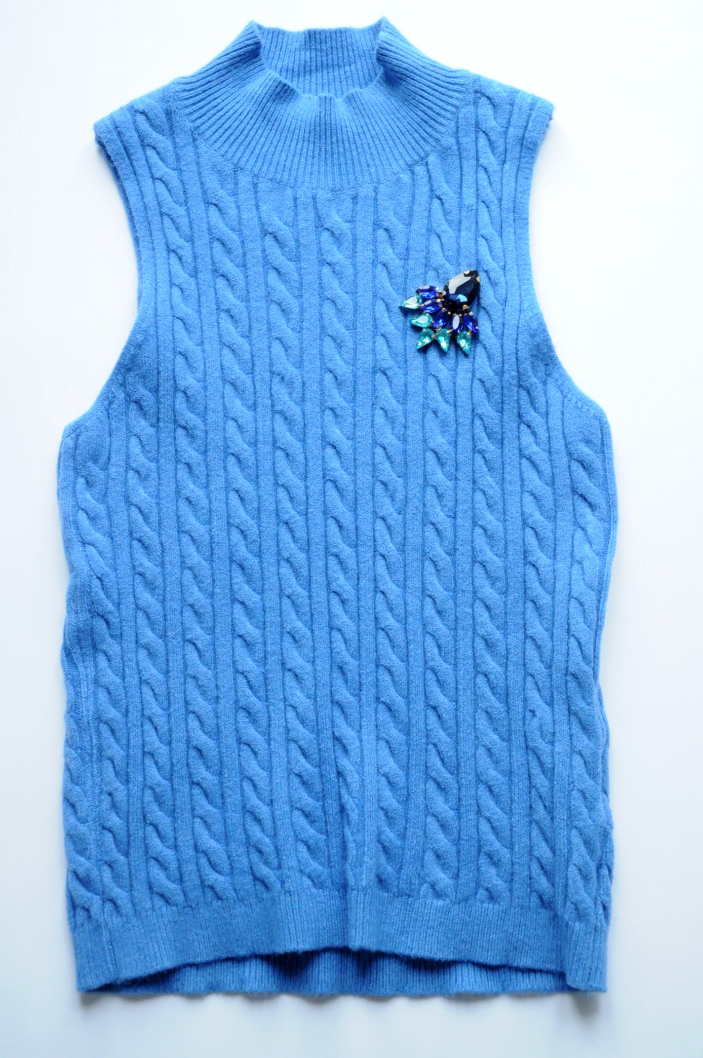 Blue Cable-knit halterneck vest top