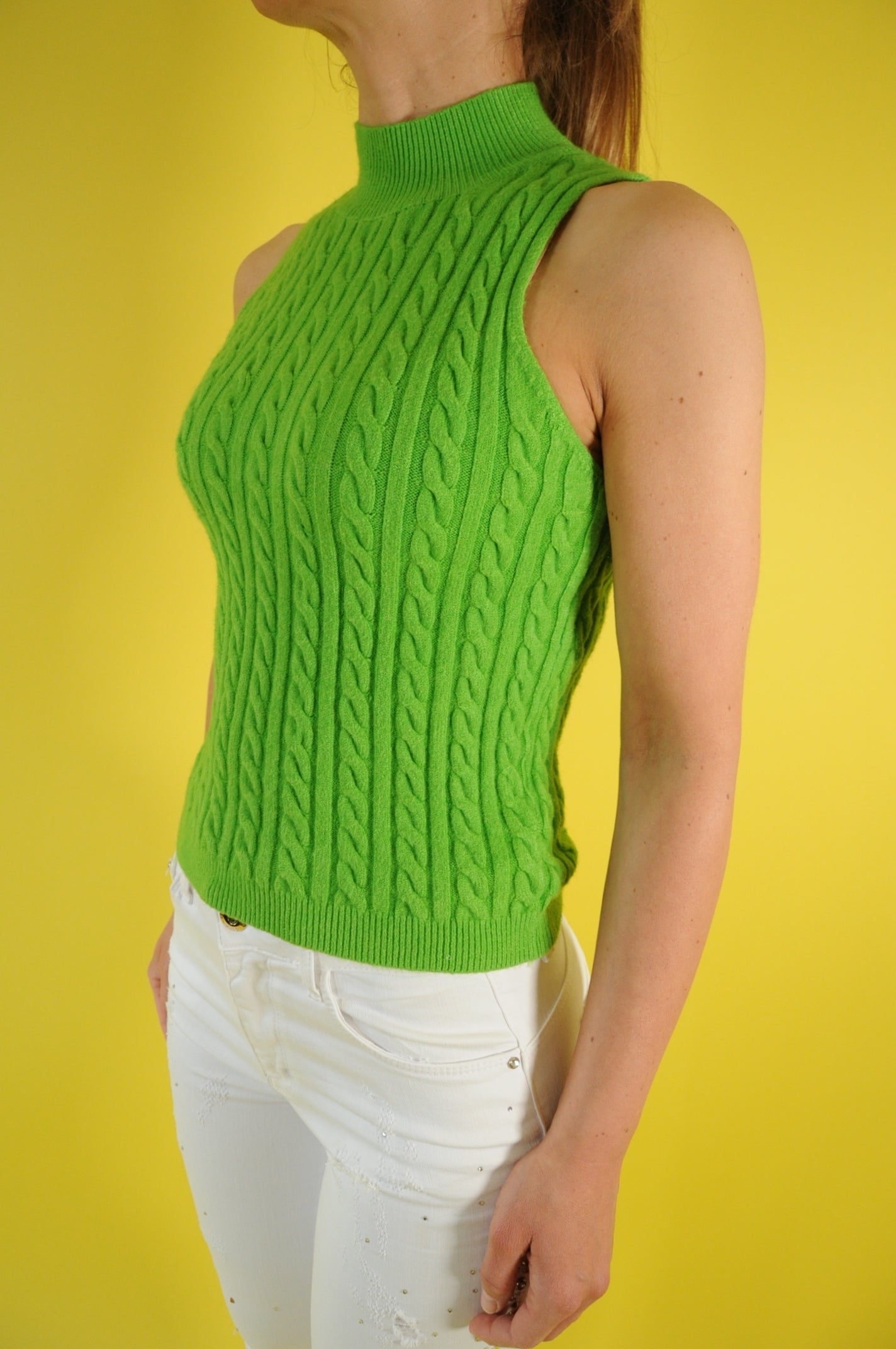 Green Cable-knit halterneck vest top