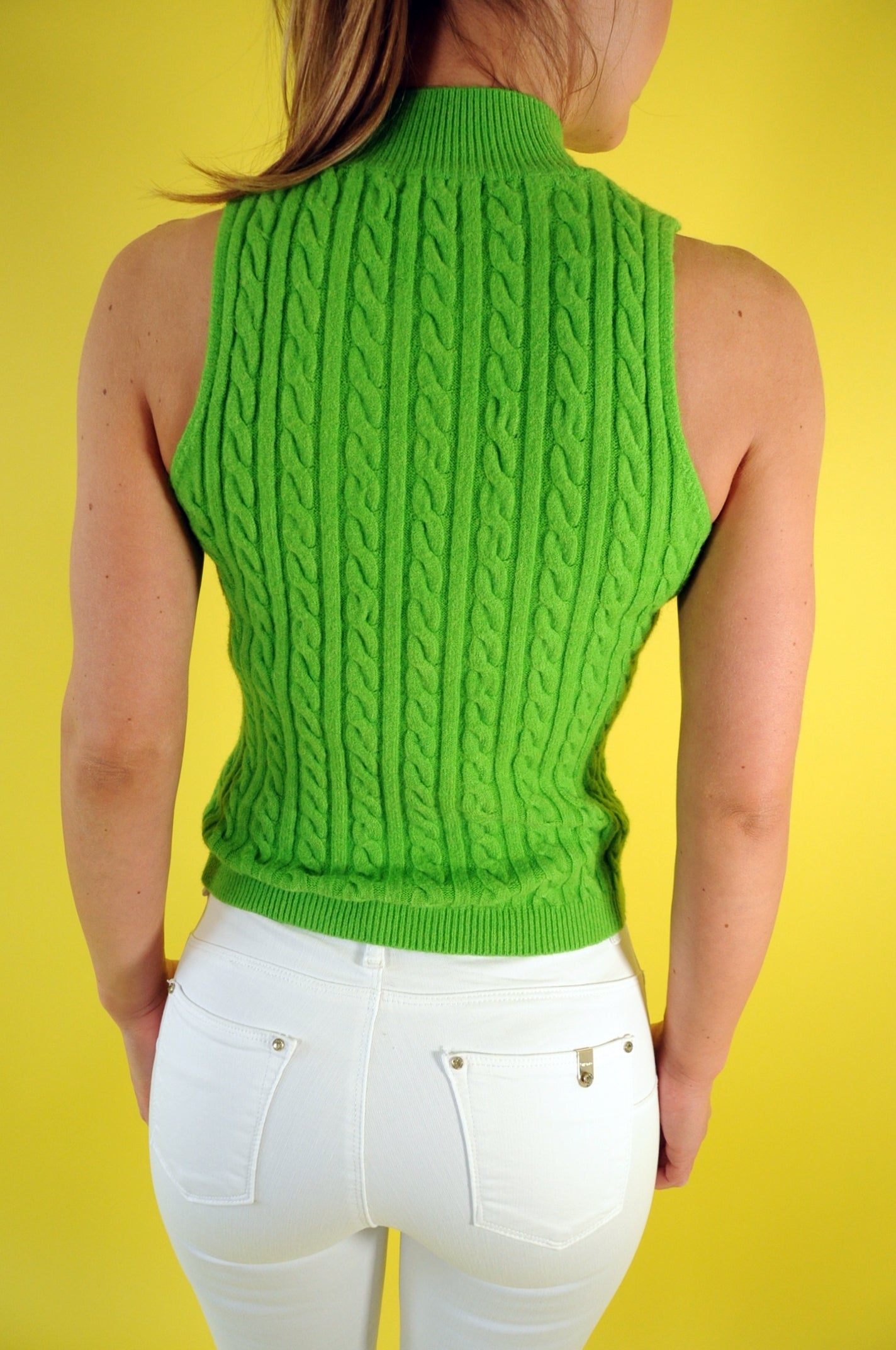 Green Cable-knit halterneck vest top