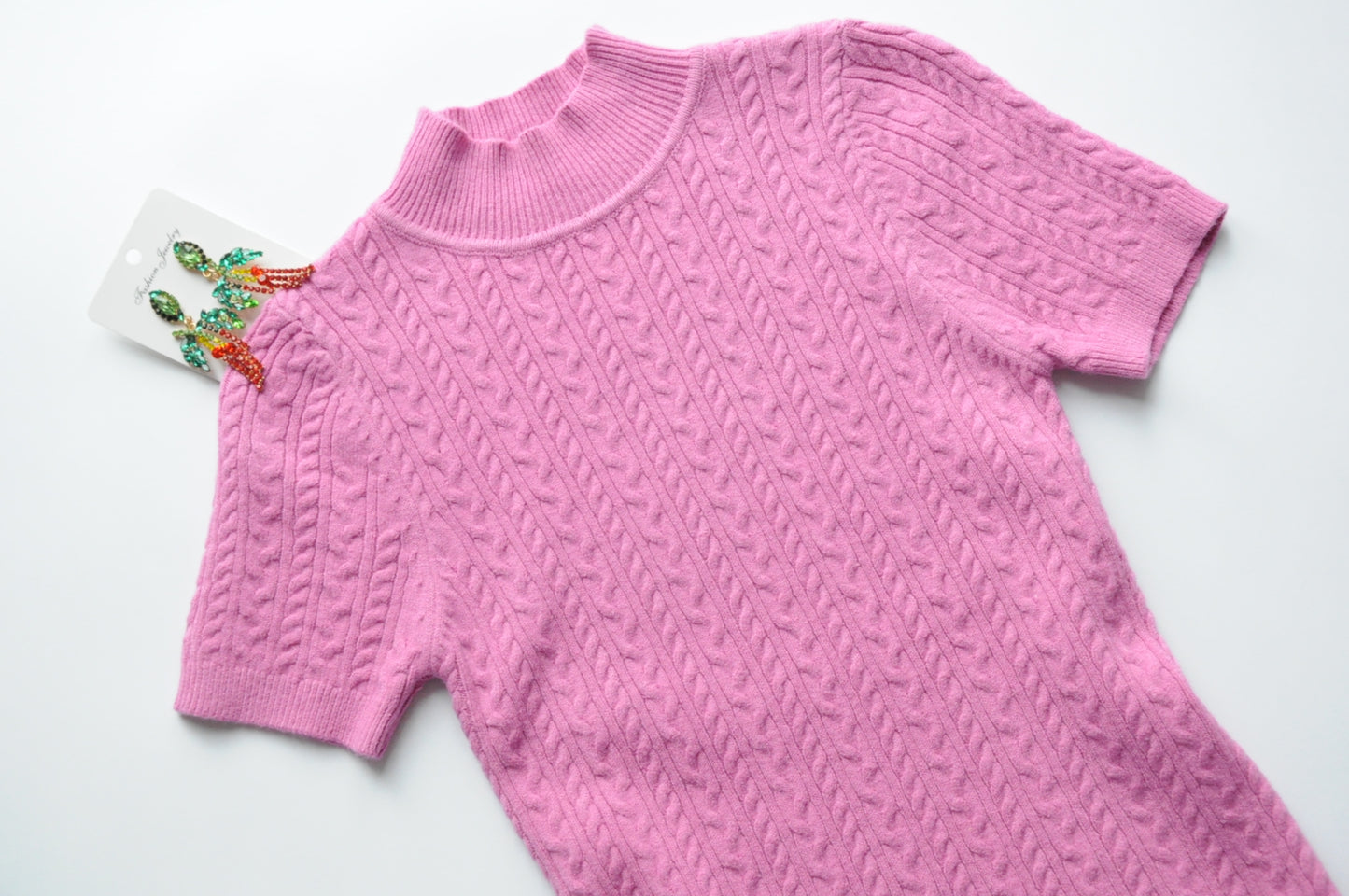 Lauren Pink Cable-knit cropped cosy jumper