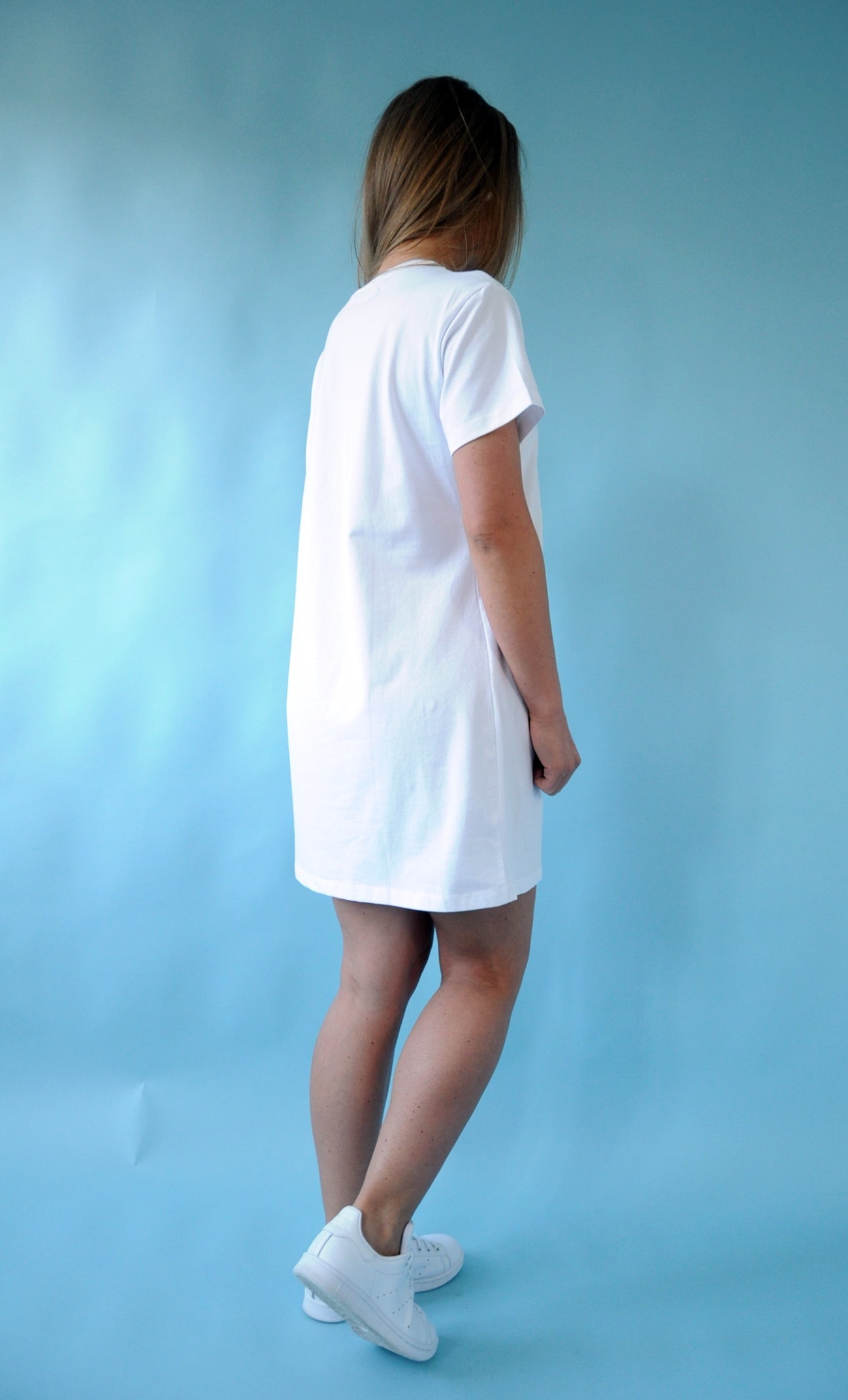 Flo bear embroidered white T-shirt dress