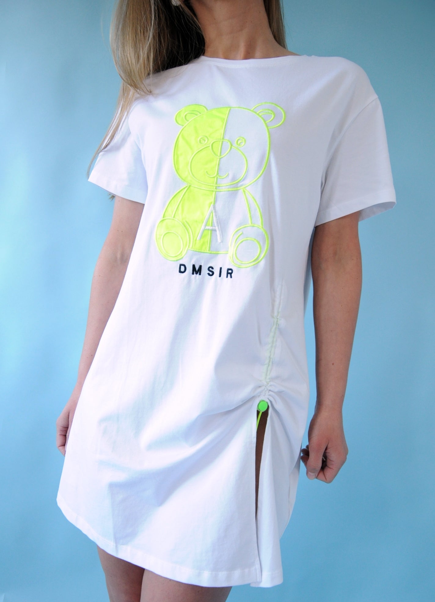 Flo bear embroidered white T-shirt dress