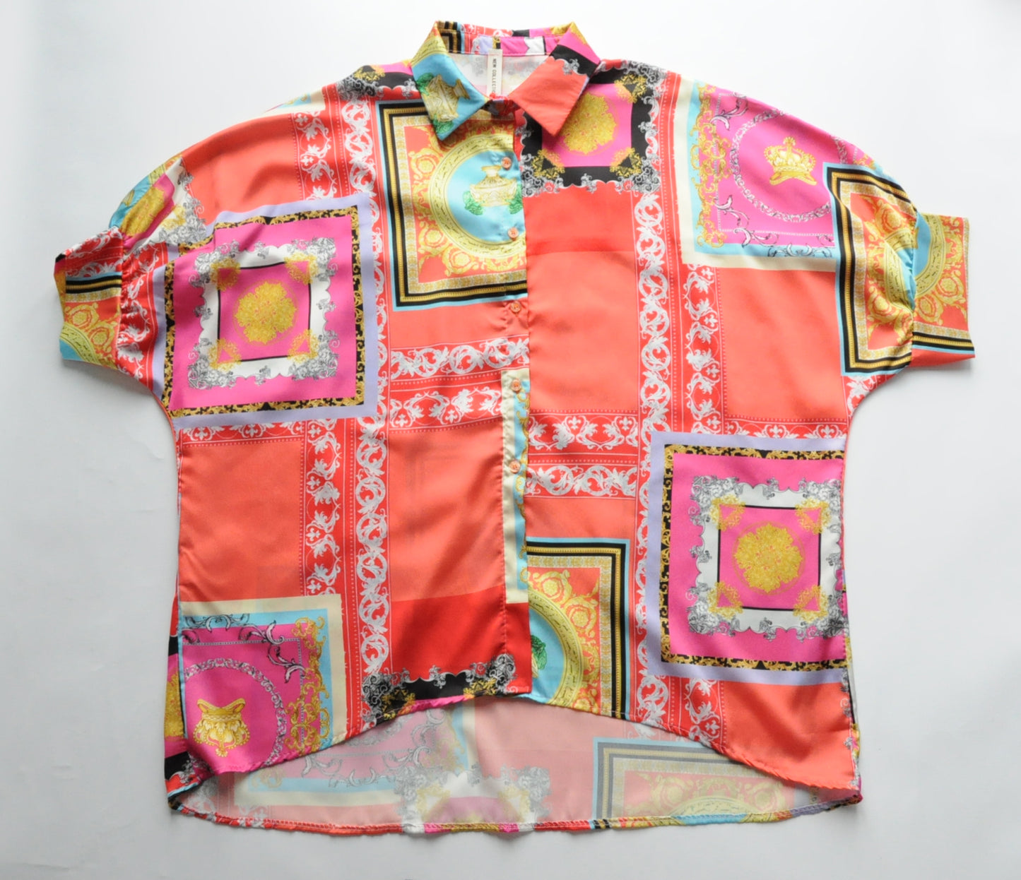 Multicoloured barocco graphic print satin shirt