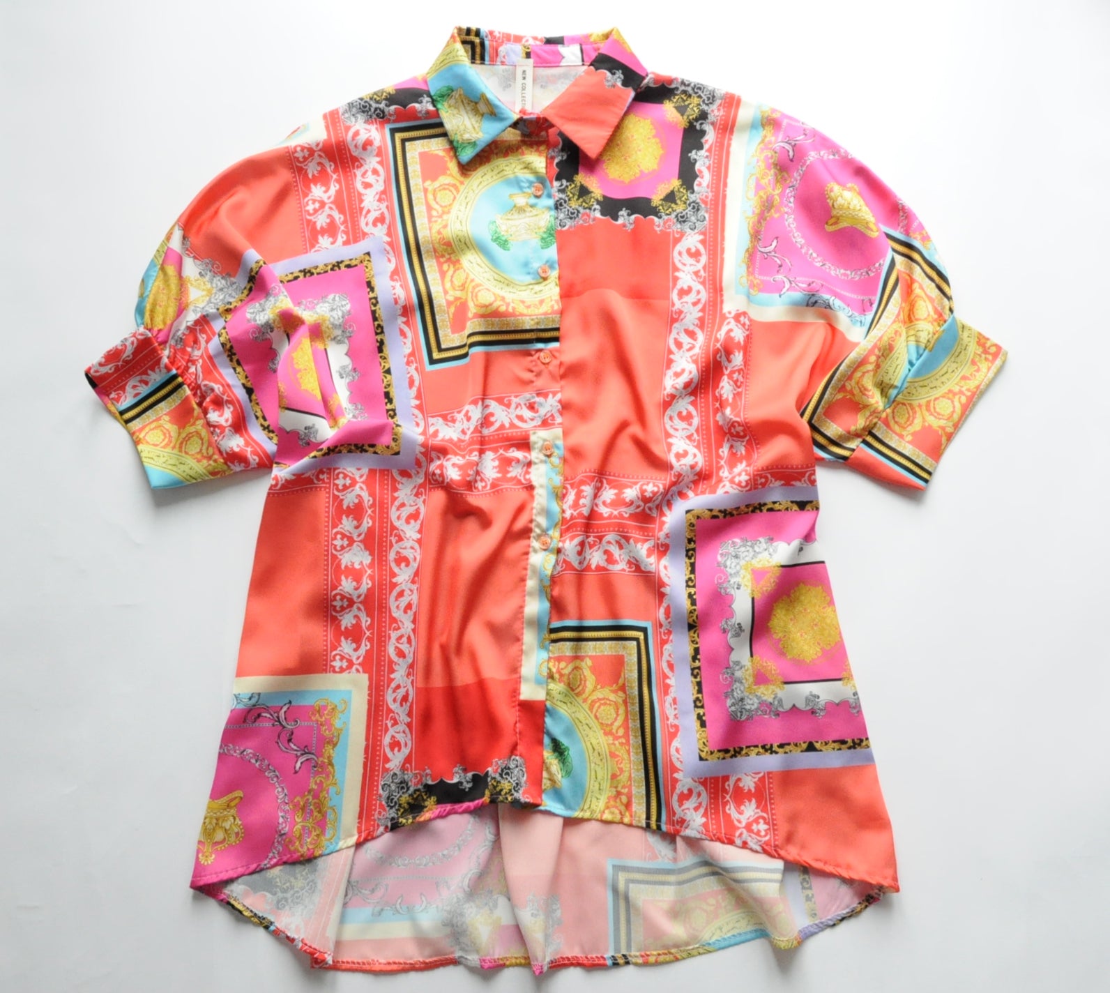 Multicoloured barocco graphic print satin shirt