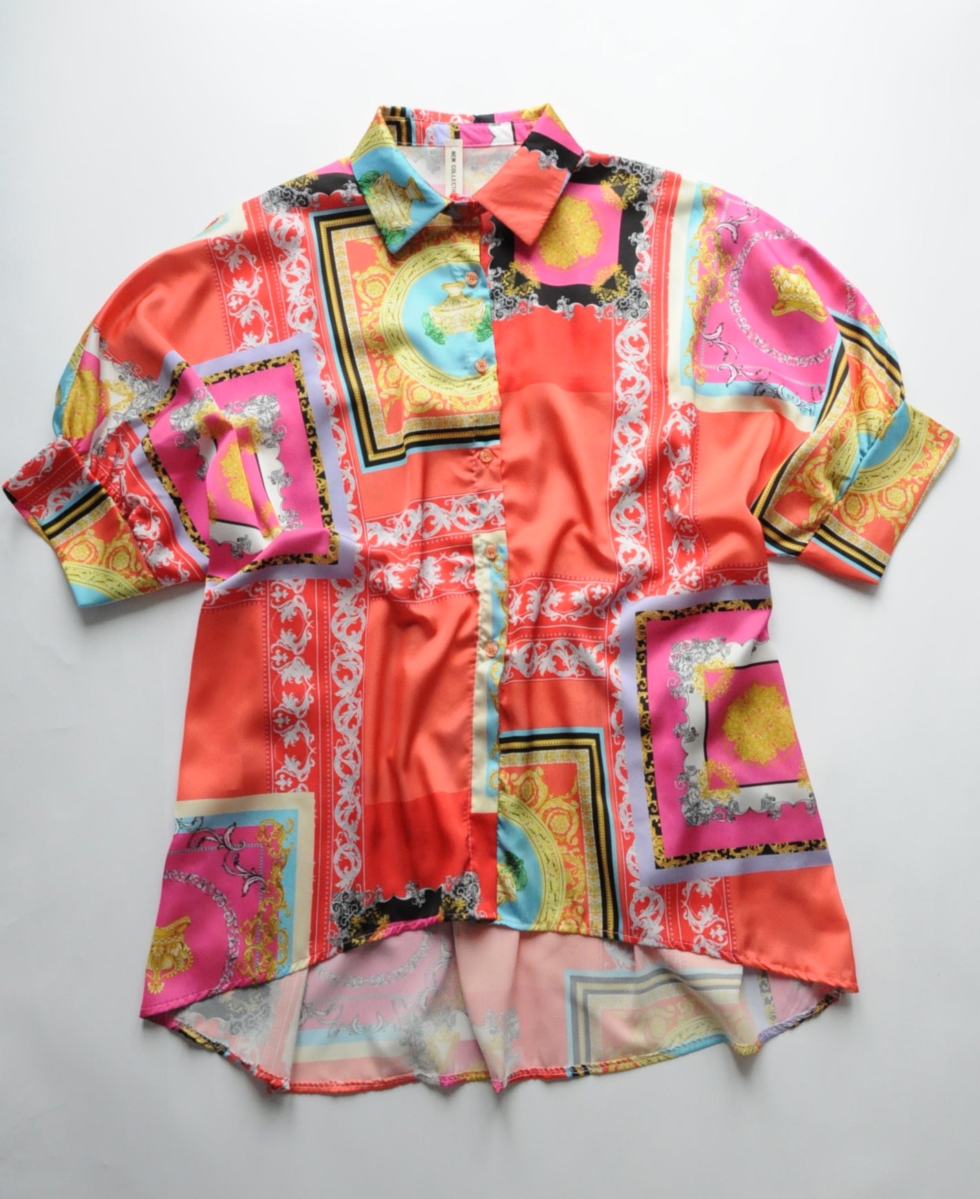 Multicoloured barocco graphic print satin shirt