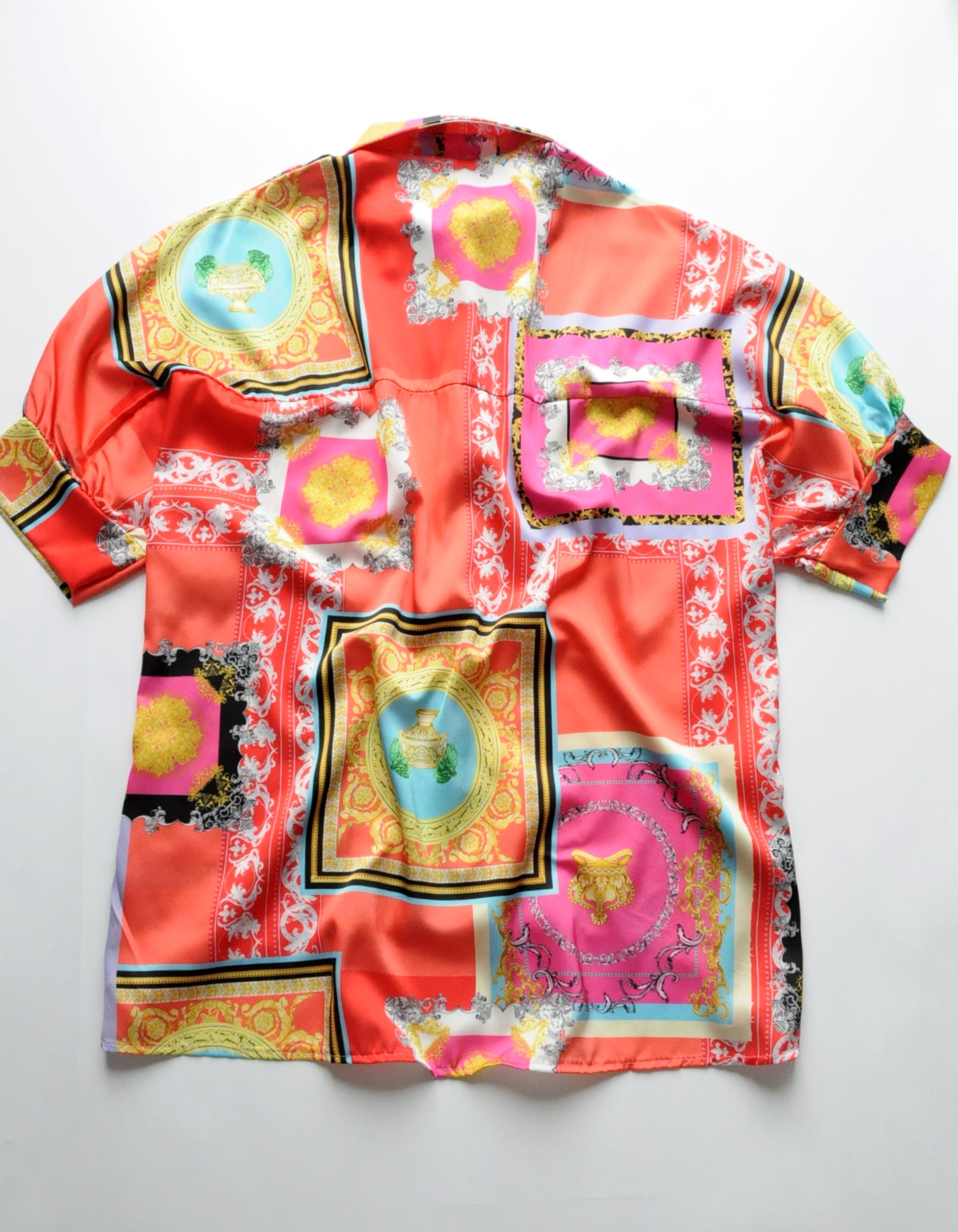 Multicoloured barocco graphic print satin shirt